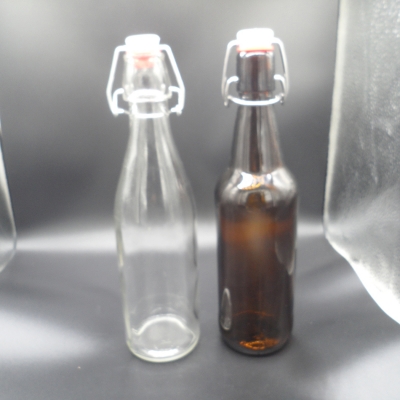 Clear amber beer swing top bottle